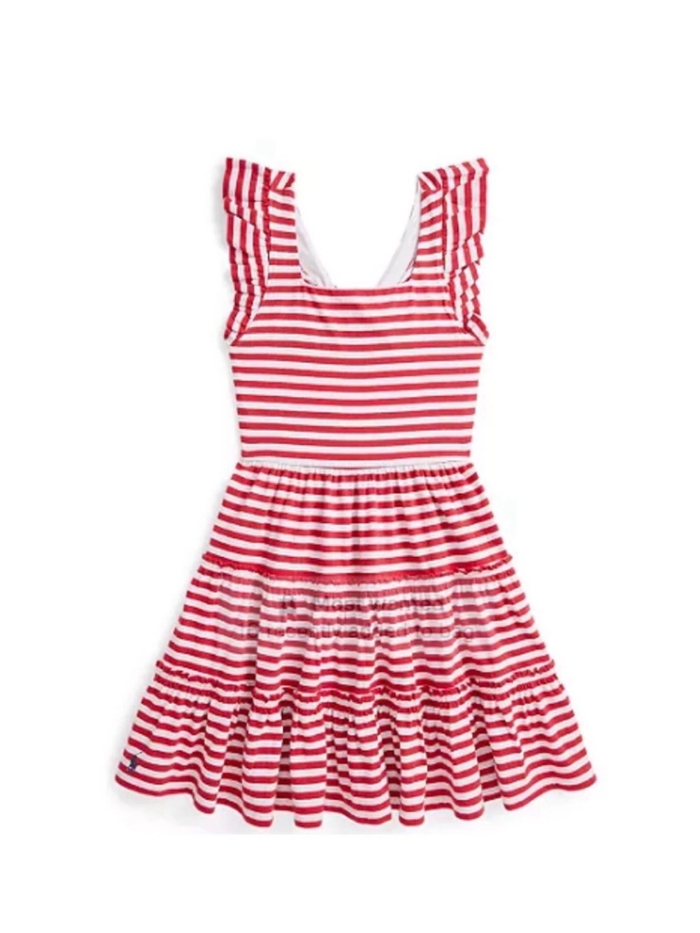 Polo by Ralph Lauren Red and White Striped Ruffle-Shoulder Tiered Dress